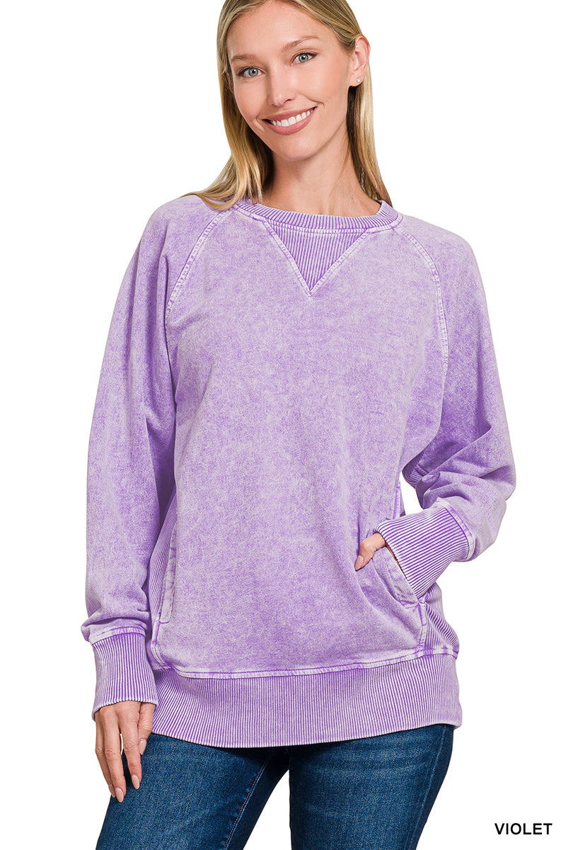 Acid Wash Pullover With Pockets