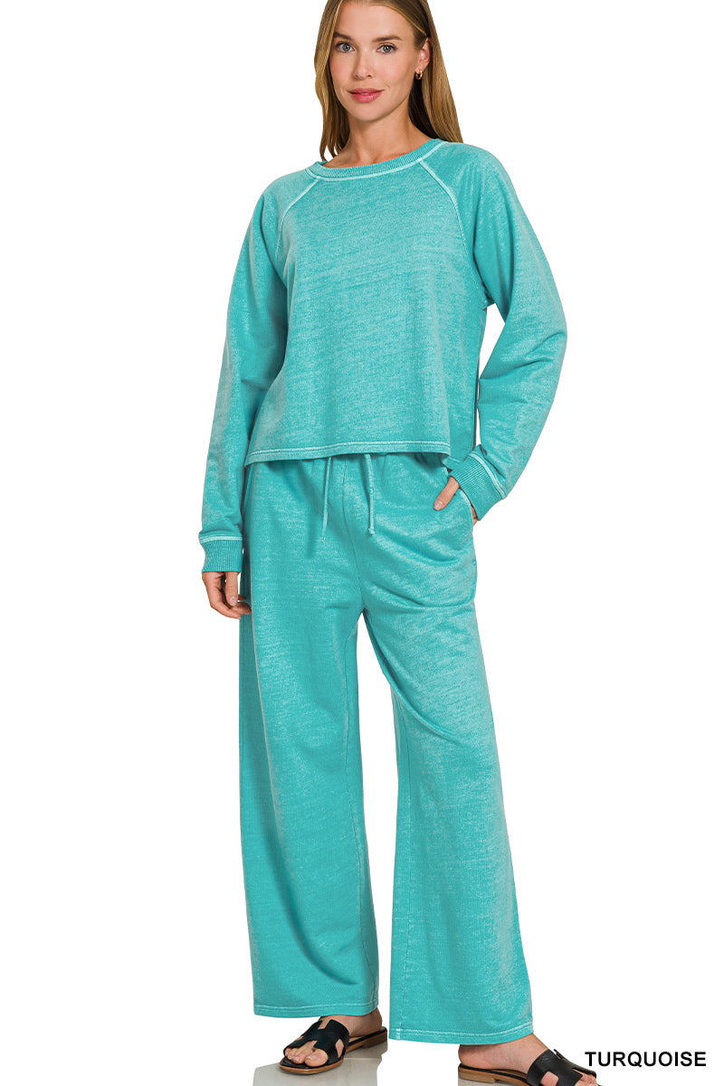 Long Sleeve Two Piece Acid Washed Set