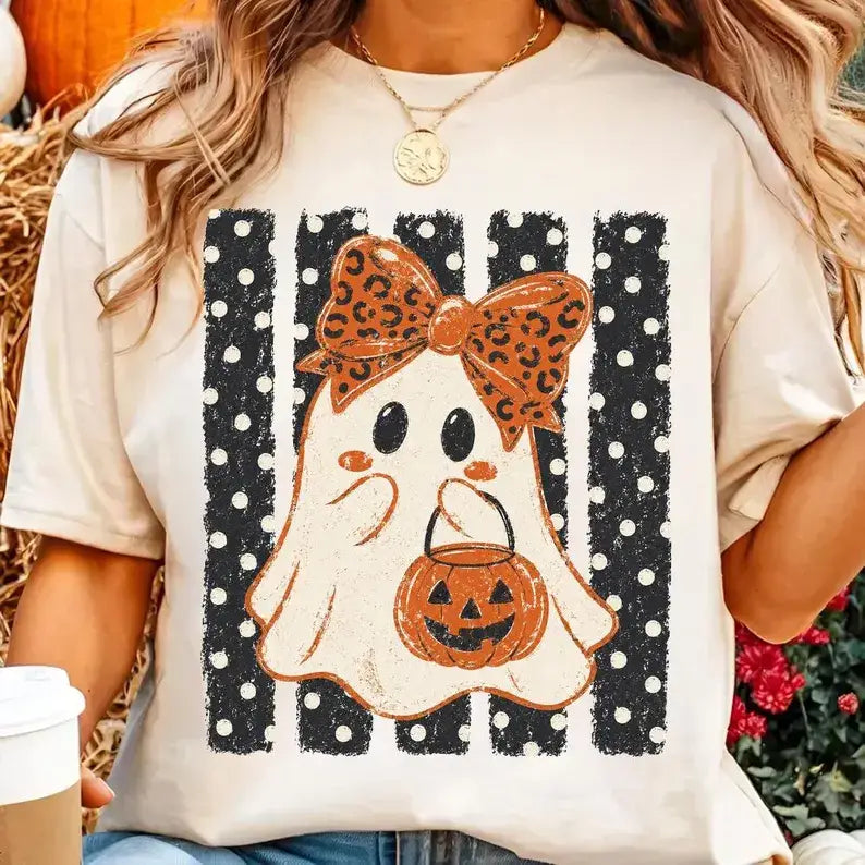 Halloween Ghost Polka Dots Graphic Tee