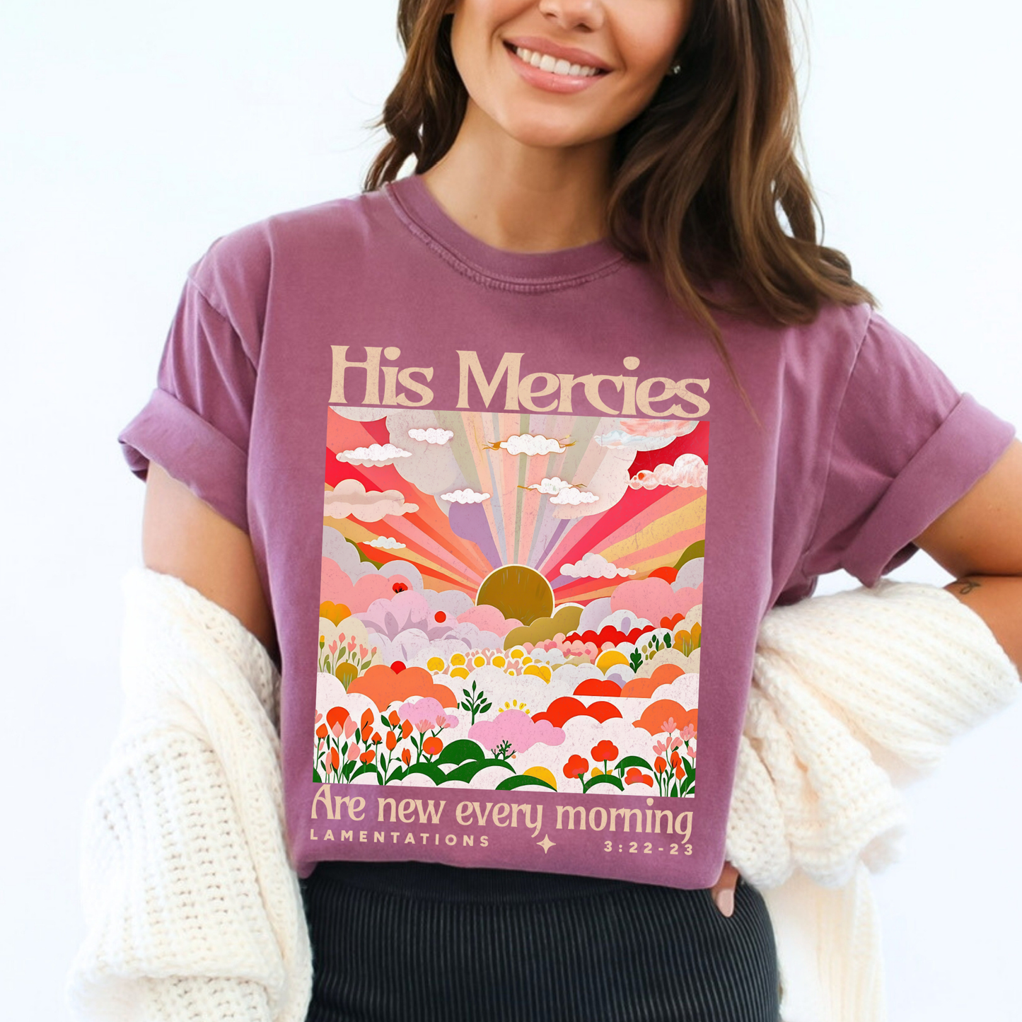 His Mercies Are New Floral Comfort Colors Christian T Shirt