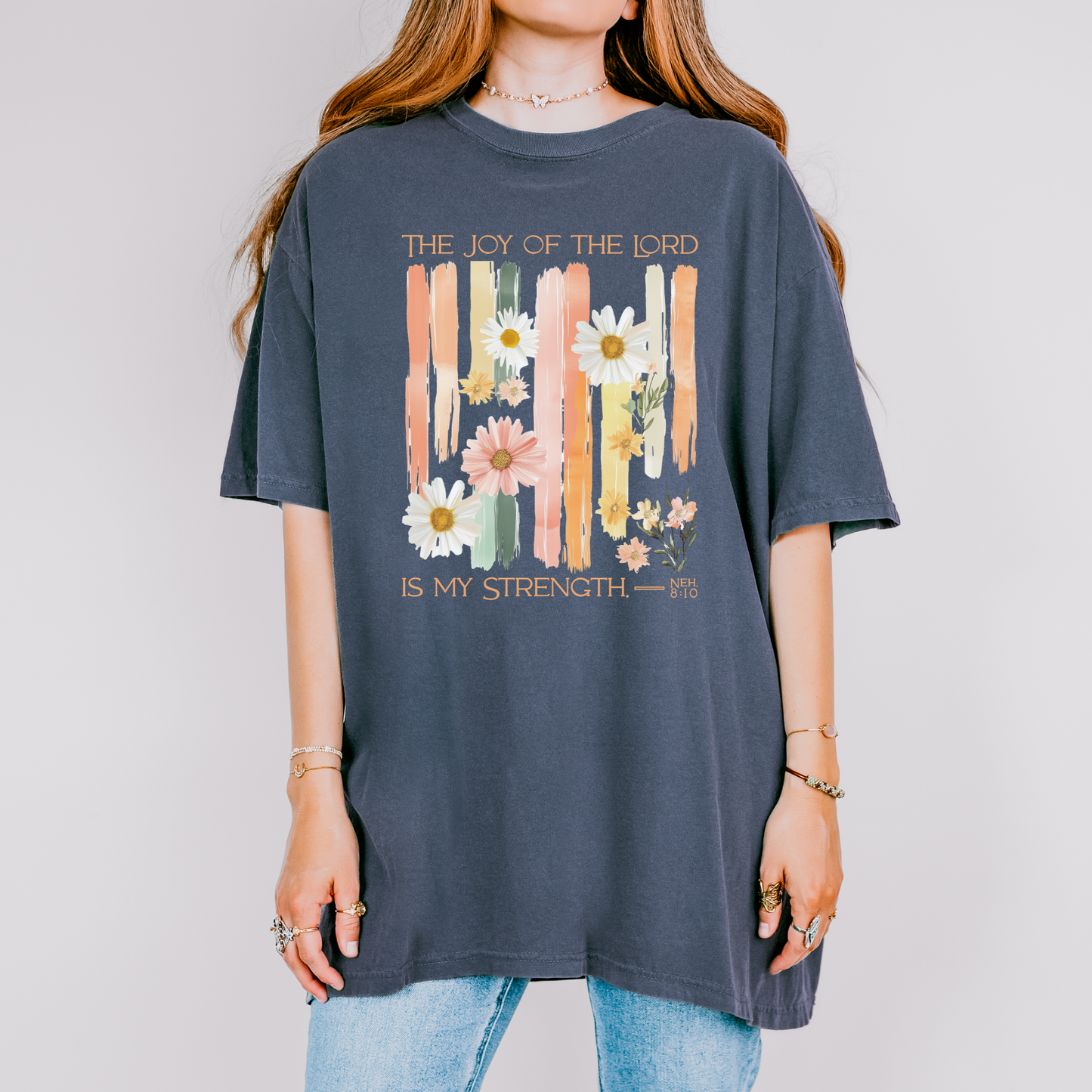 The Joy of the Lord is my Strength Floral Comfort Colors Tee