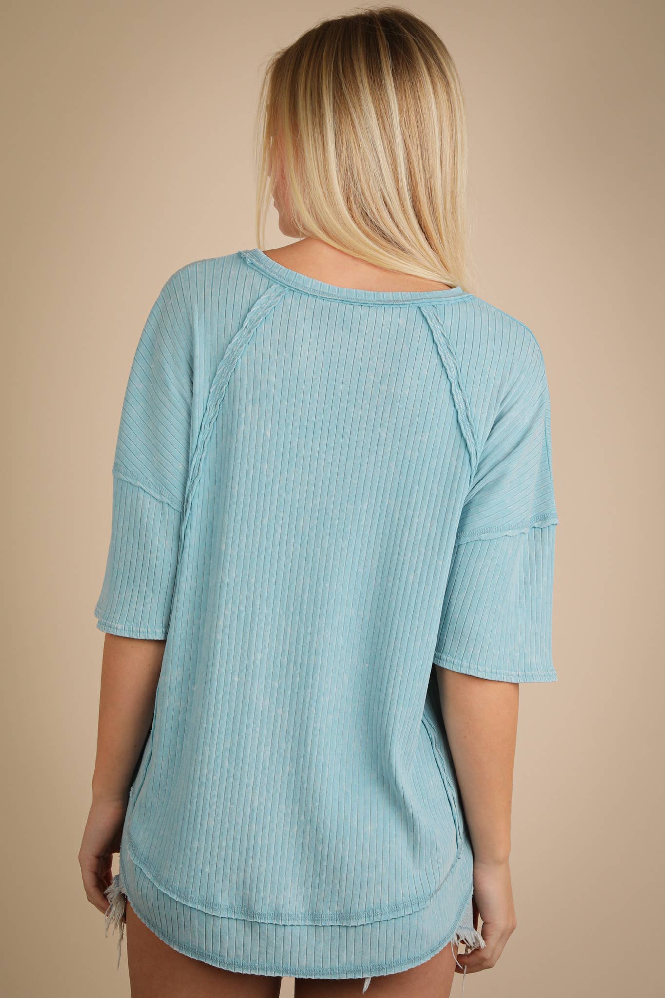 NT12086X-PLUS SIZE Mineral Washed Ribbed Knit Casual Top