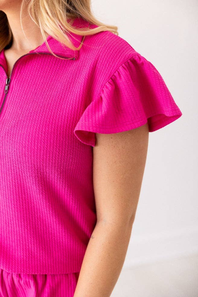 Hot Pink Flutter Sleeve Set