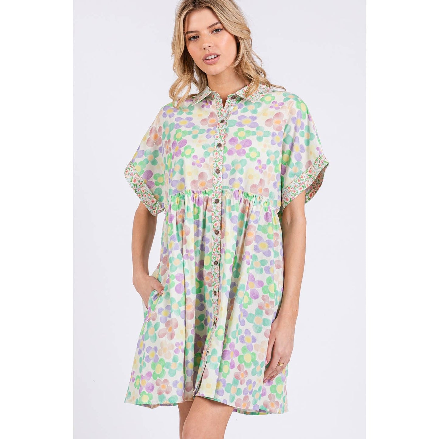 FLORAL BABYDOLL SHORT SLEEVES DRESS
