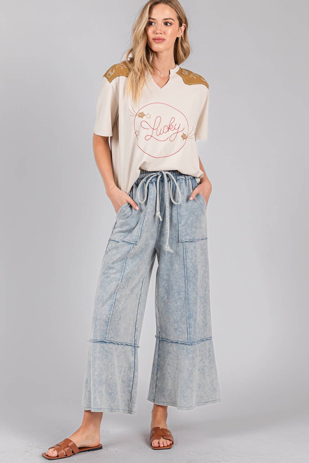 MINERAL WASHED TERRY KNIT PANTS