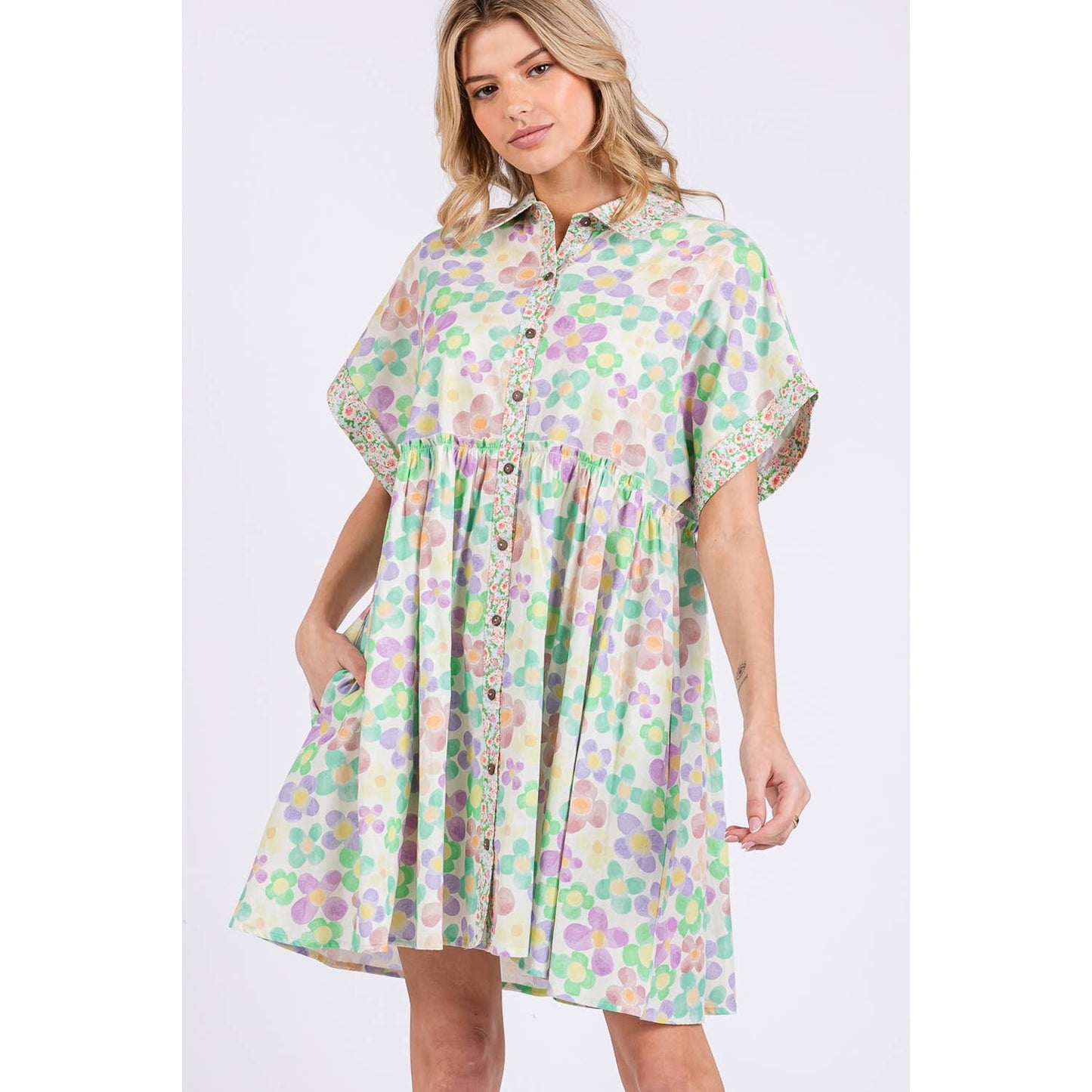 FLORAL BABYDOLL SHORT SLEEVES DRESS