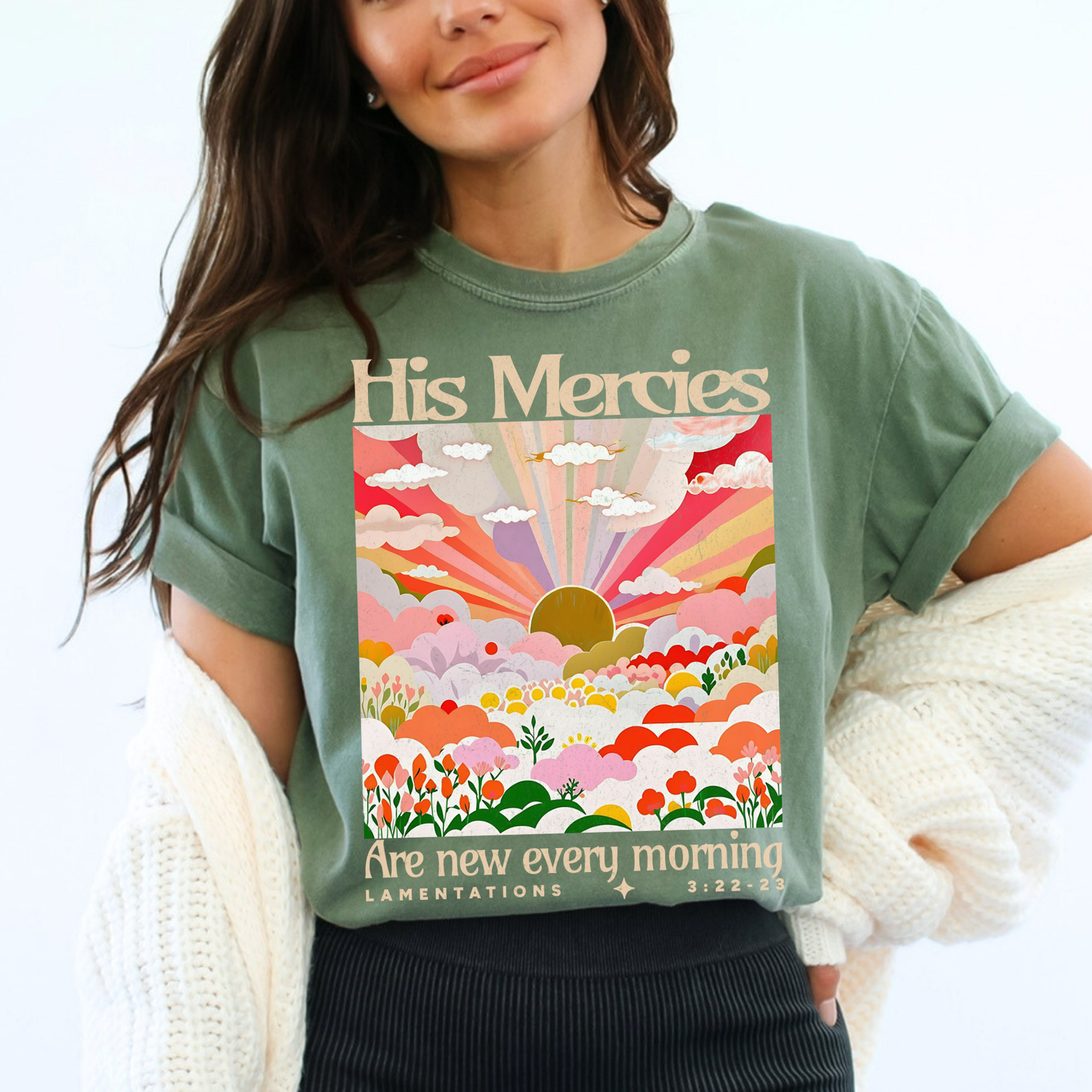 His Mercies Are New Floral Comfort Colors Christian T Shirt