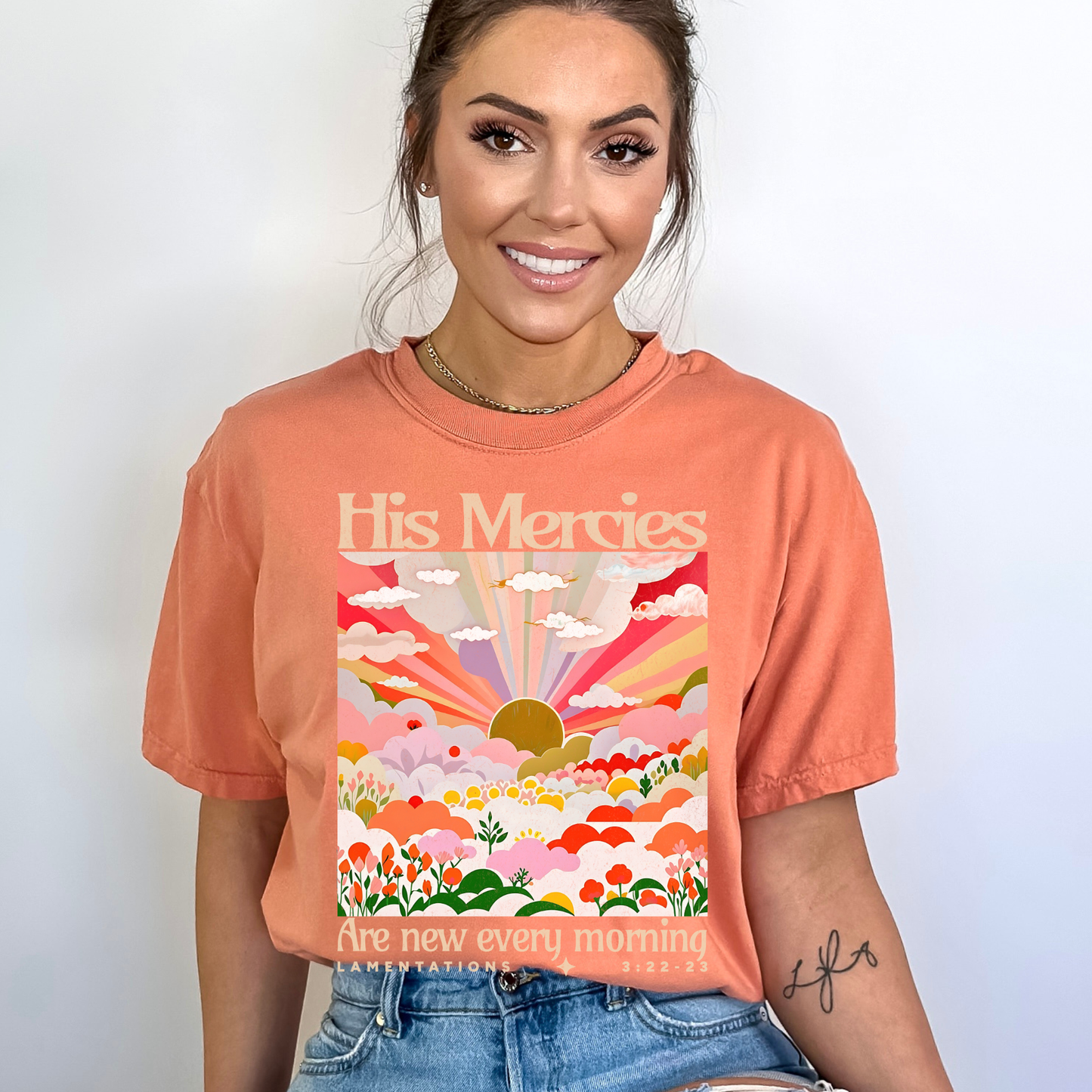 His Mercies Are New Floral Comfort Colors Christian T Shirt