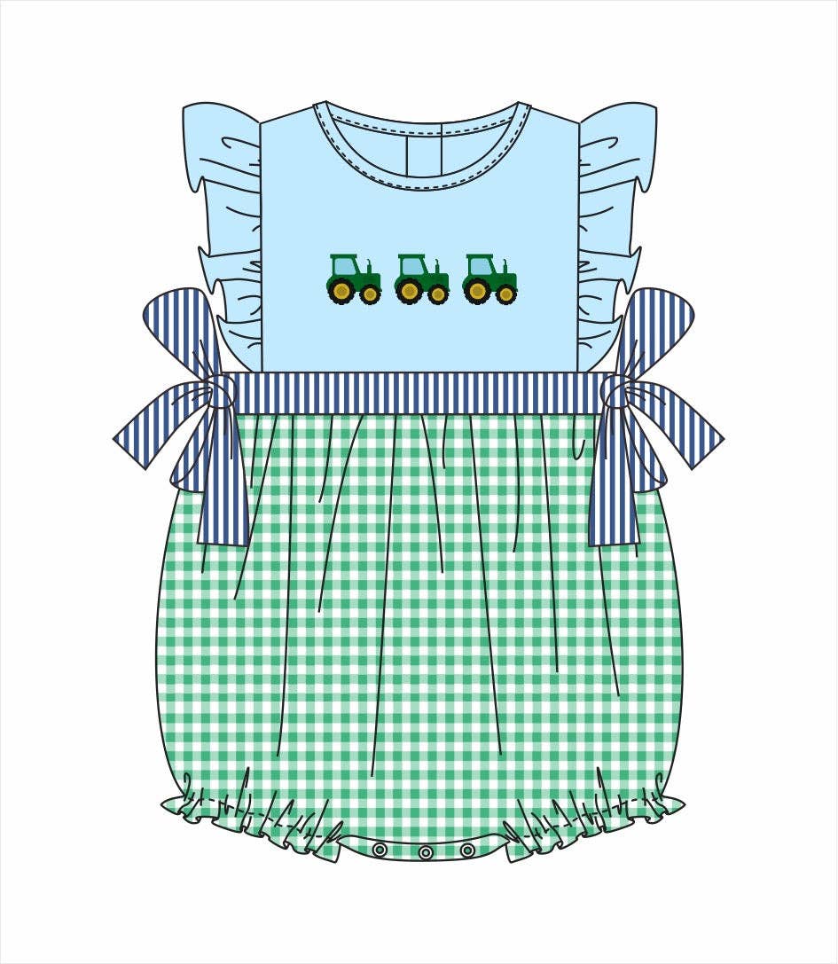 PO112: Hand Stitched Tractors Girl Bubble