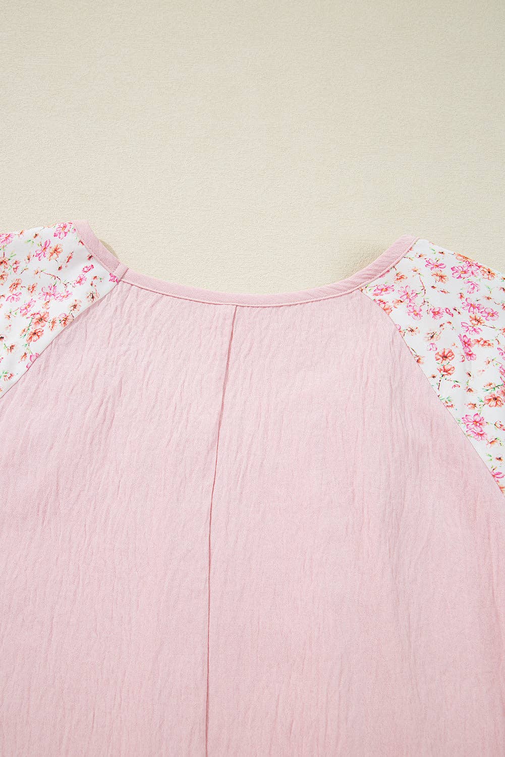 Pink Contrast Floral Patchwork Long Sleeve Plus Size Blouse