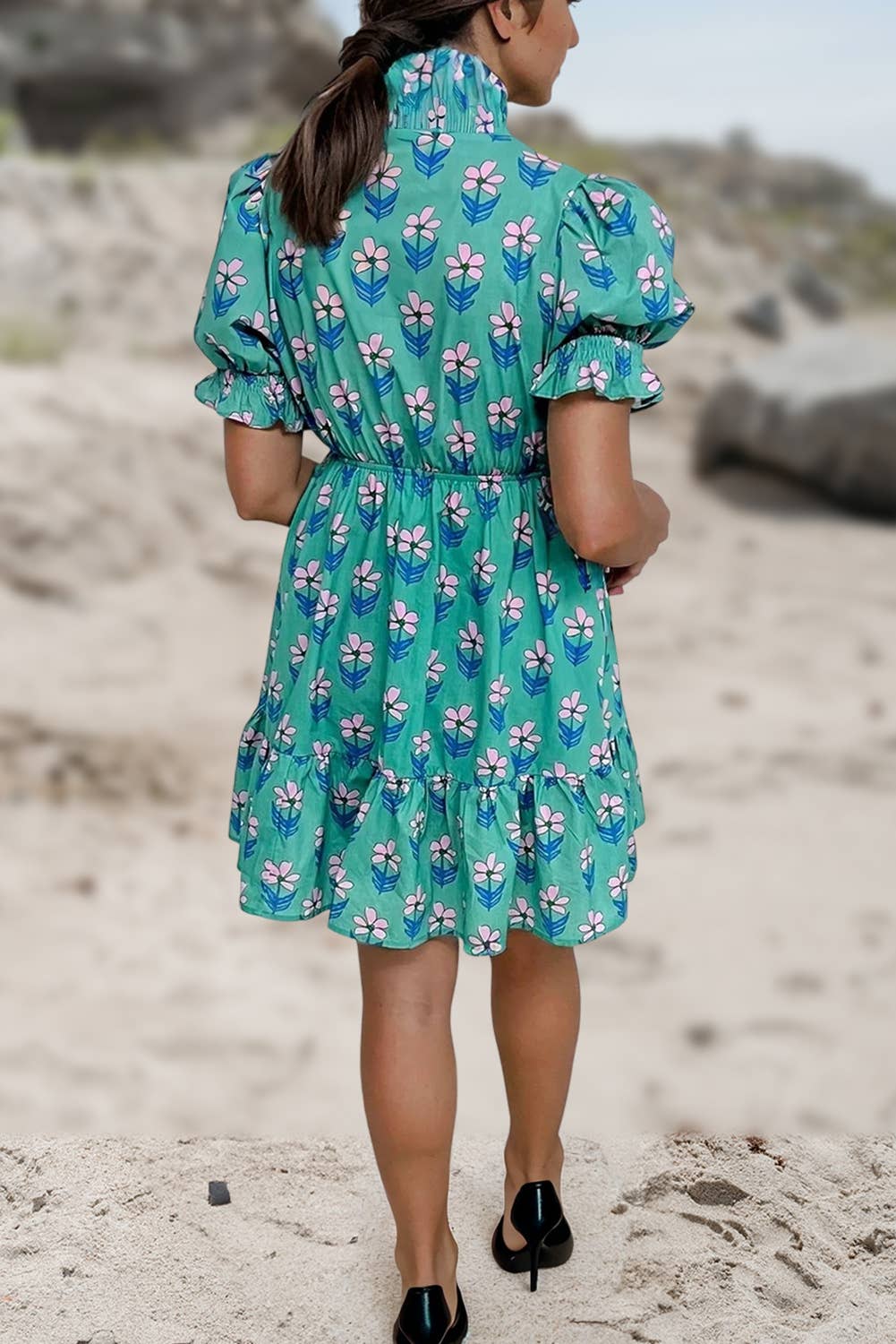 Floral Print Frilly Shirred Detail Mini Dress | S-XL