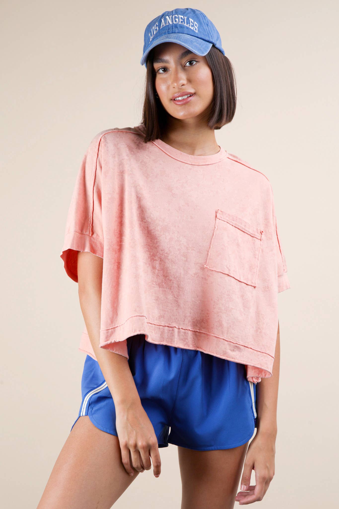 NT11429-Mineral Washed Oversized Crop Comfy Knit Top