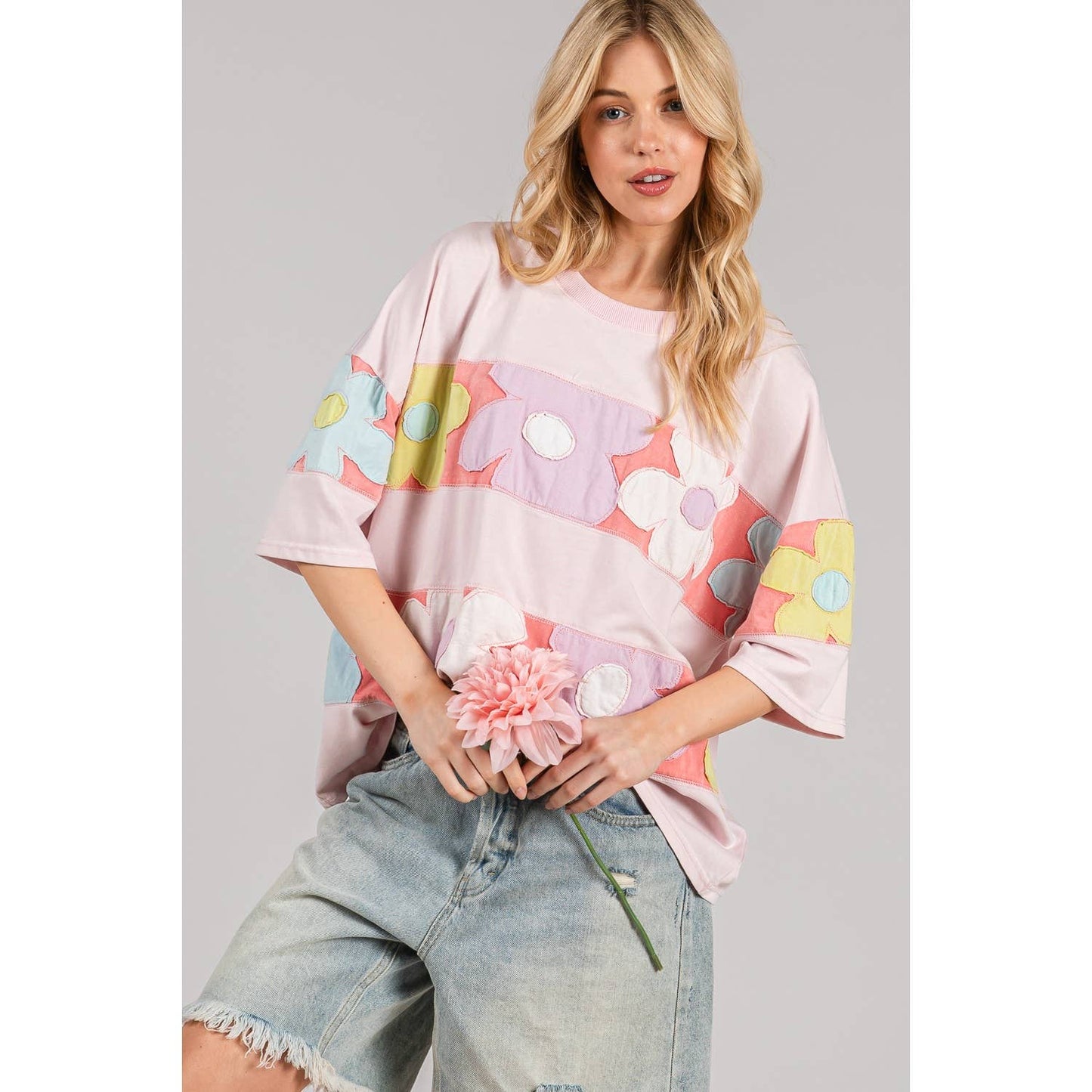 PASTEL FLORAL PATCHWORK OVERSIZED TEE