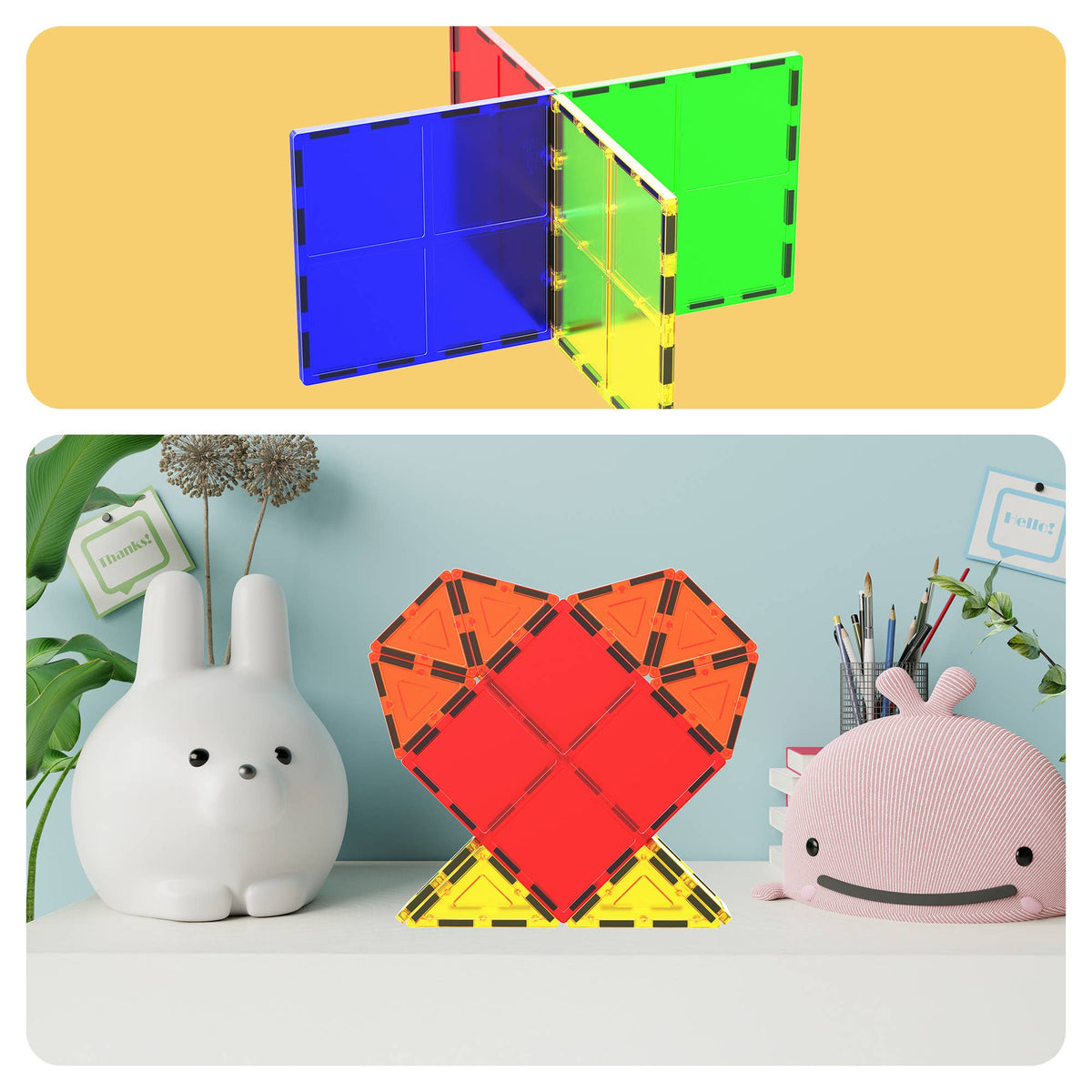 PicassoTiles 4pc Large Square Magnet Tiles Expansion Pack