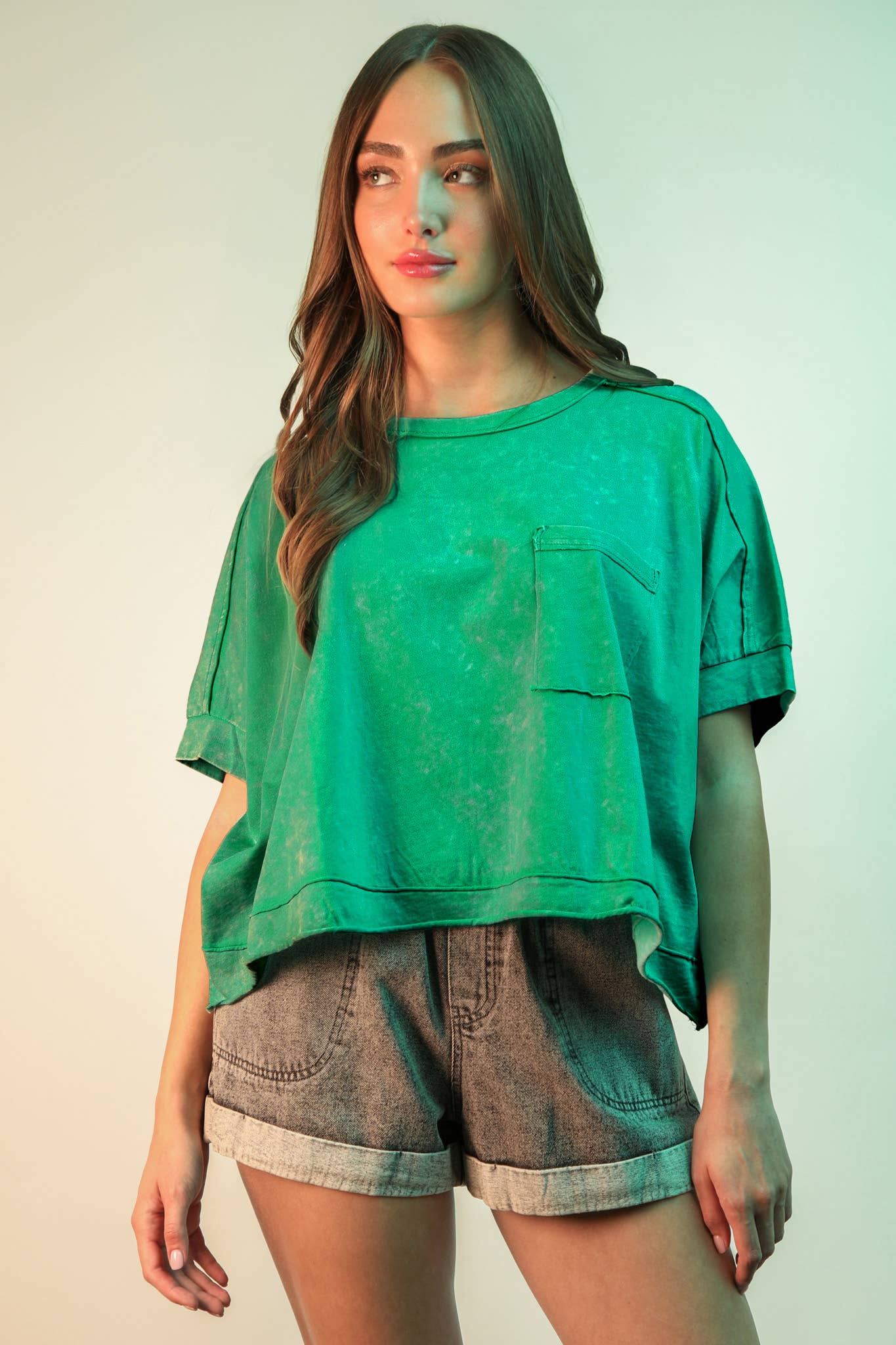 NT11429-Mineral Washed Oversized Crop Comfy Knit Top