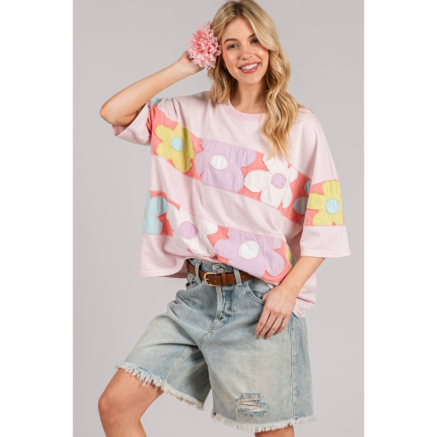 PASTEL FLORAL PATCHWORK OVERSIZED TEE