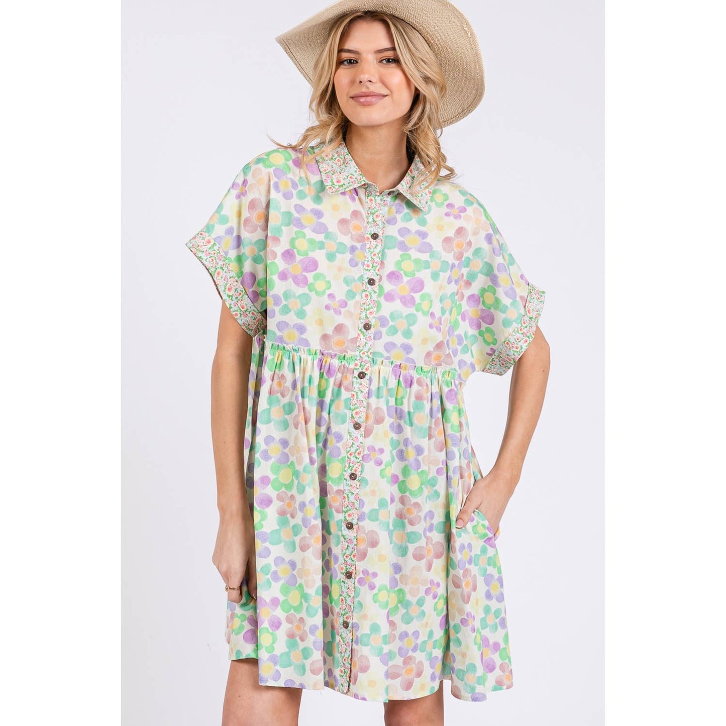 FLORAL BABYDOLL SHORT SLEEVES DRESS