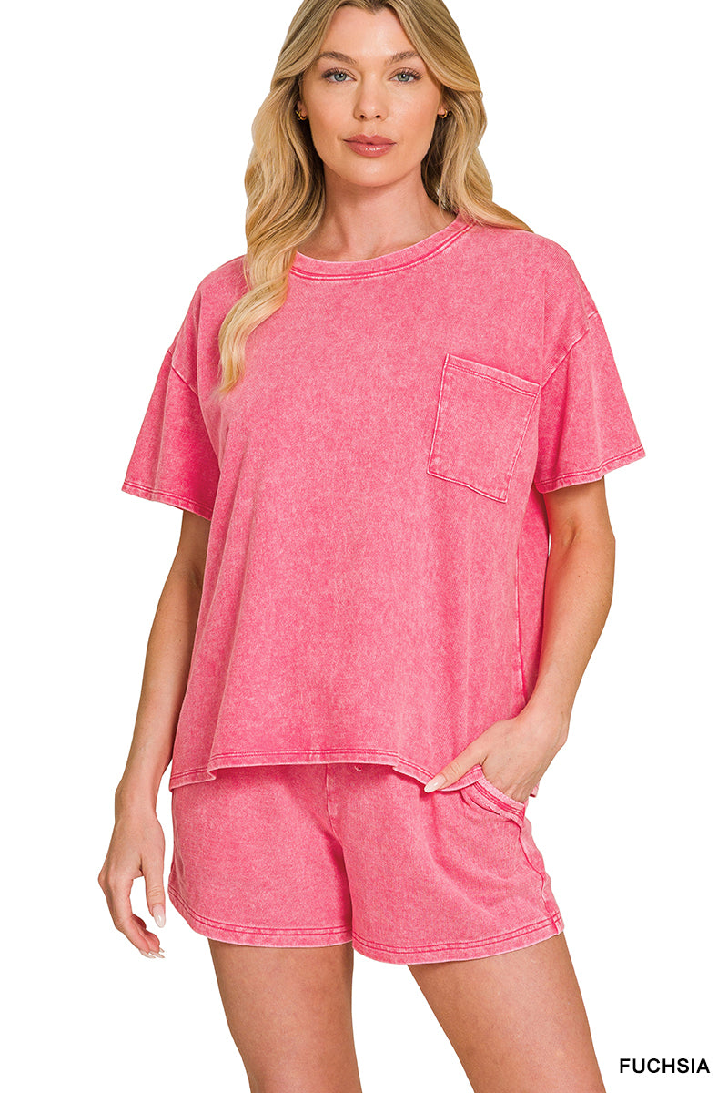 Acid Washed Shorts Set