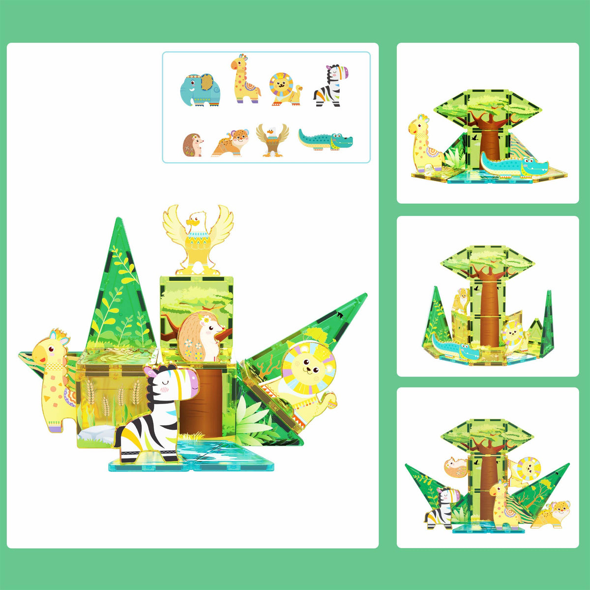 PicassoTiles 26pc Safari Theme Magnetic Tile Building Set