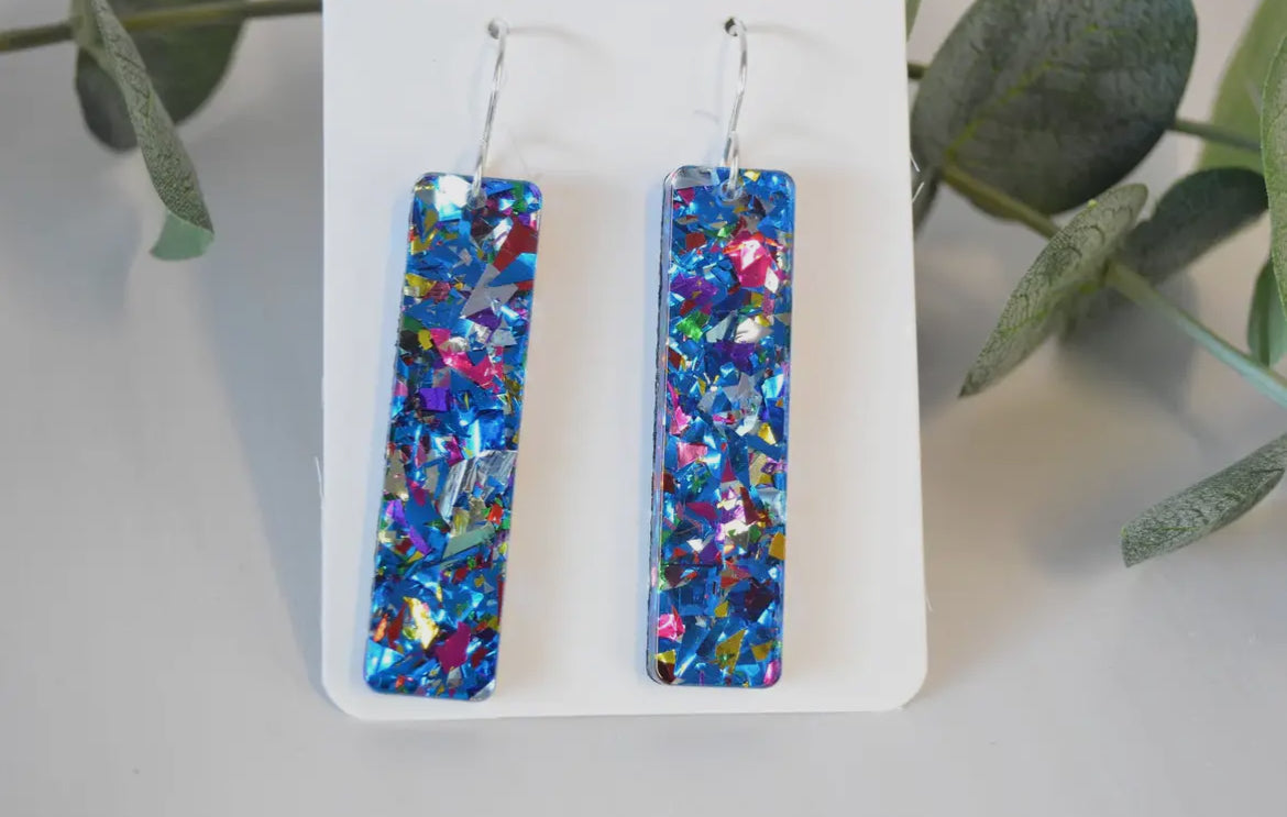 Blue Confetti Drop Earrings