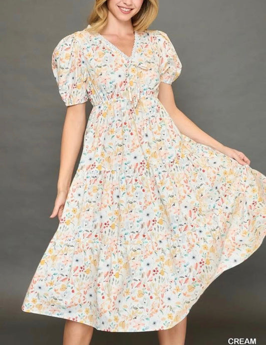 Cream Floral Dress