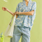 Botanical Print Mixed Trim Tunic Top