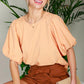 Round Neck Short Bubble Sleeve Woven Blouse Top VT81715B