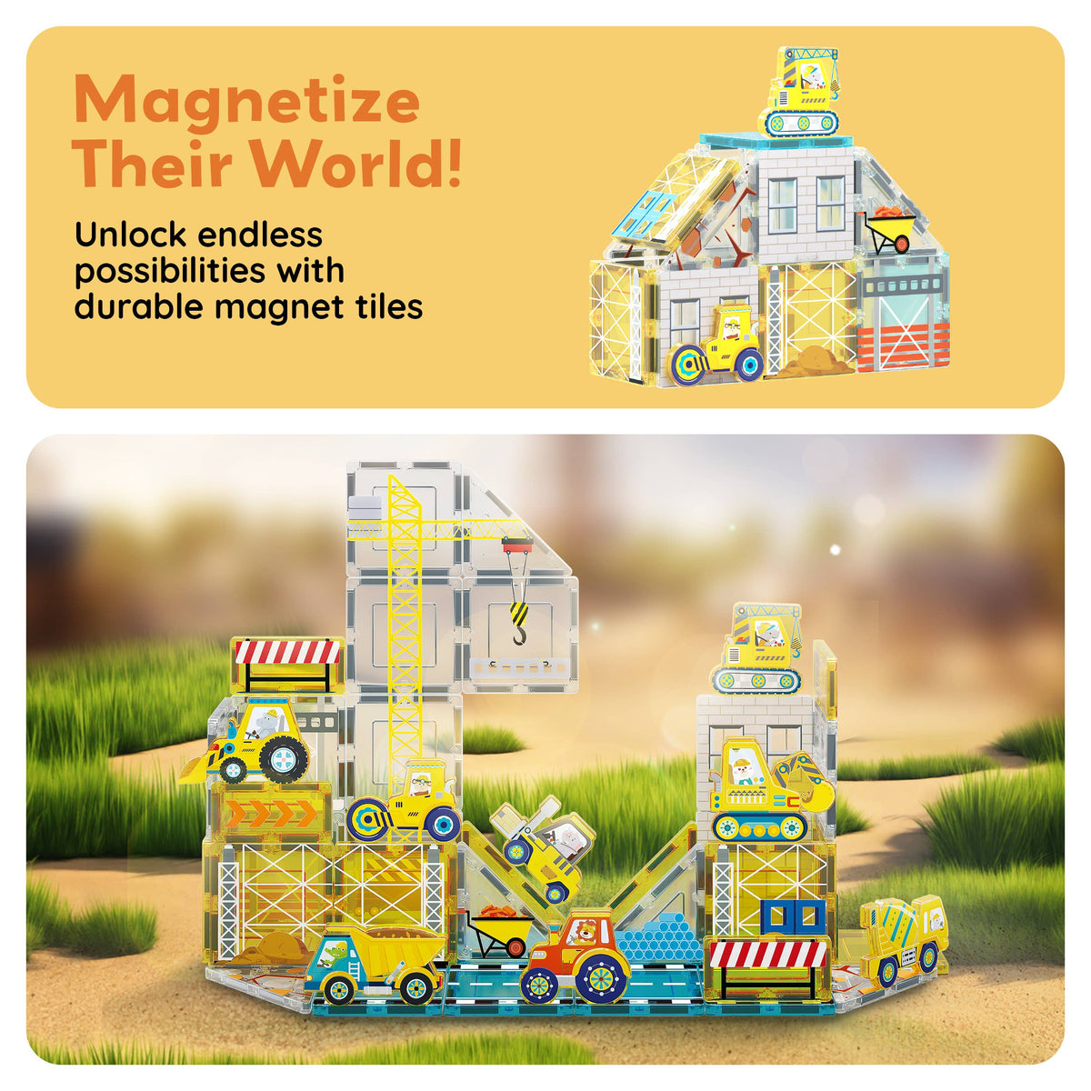 PicassoTiles 45pc Construction Magnetic Tile Building Set