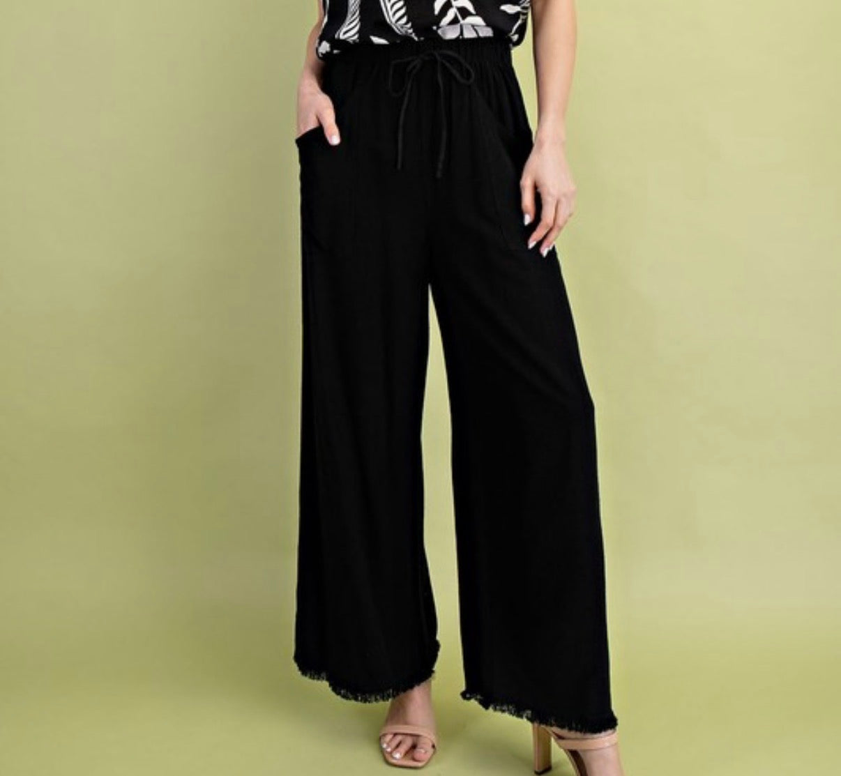 Frayed Cropped Wide Leg Pants