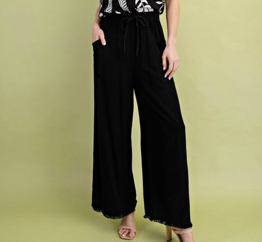 Frayed Cropped Wide Leg Pants