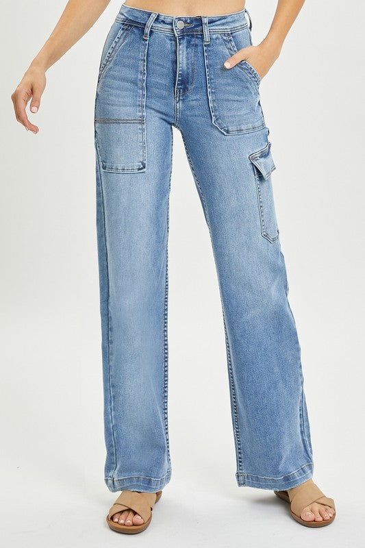 High Rise Cargo Pocket Wide Leg Jean