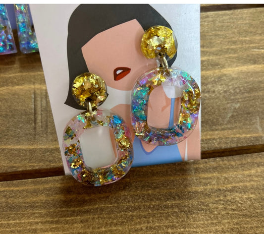 Ava Glitter Filled Risen Earrings with Gold Leaf
