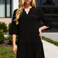 Wrinkle Free Shirred Tiered Relaxed 3/4 Sleeve Dress