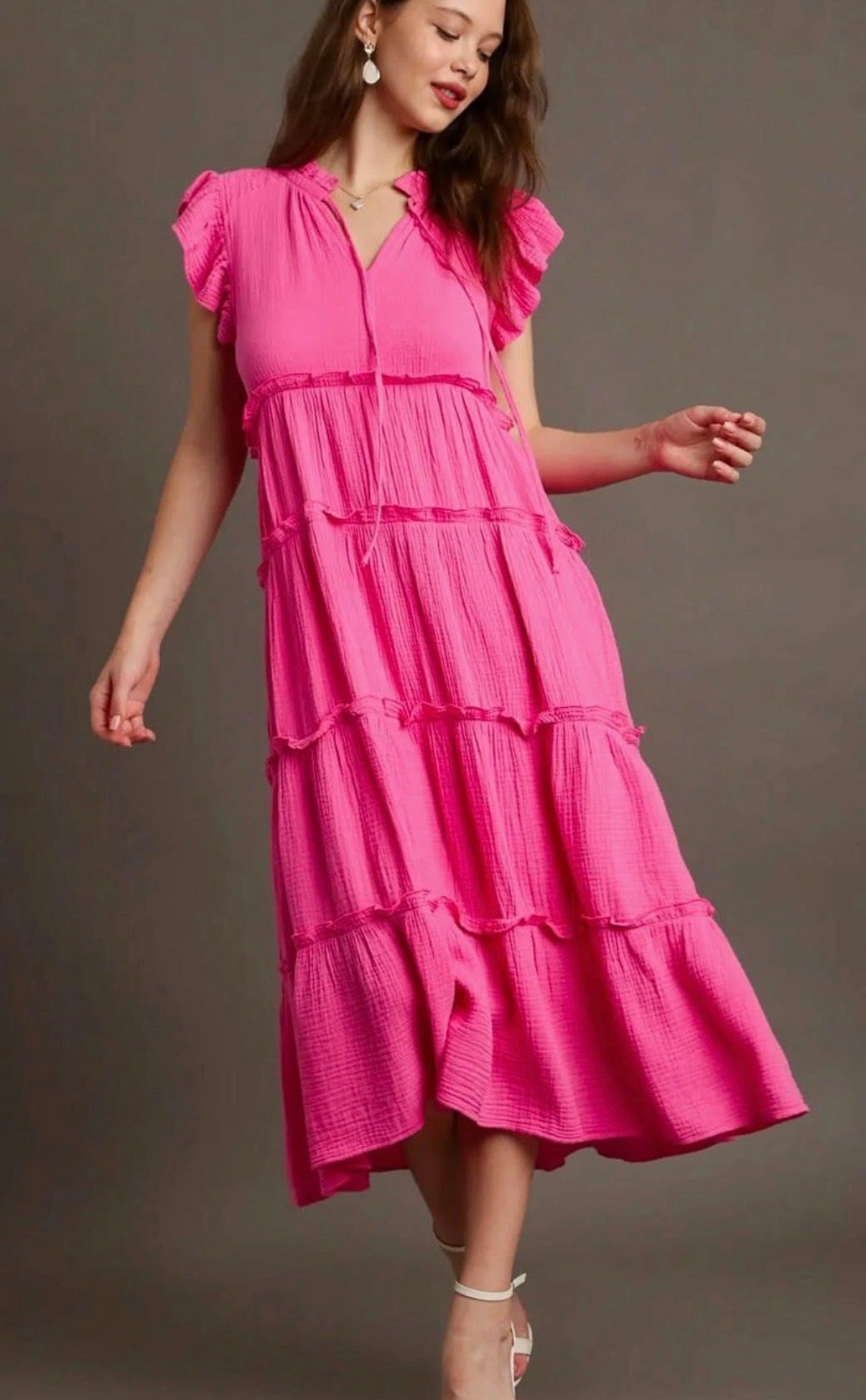 Pink Tiered Midi Dress