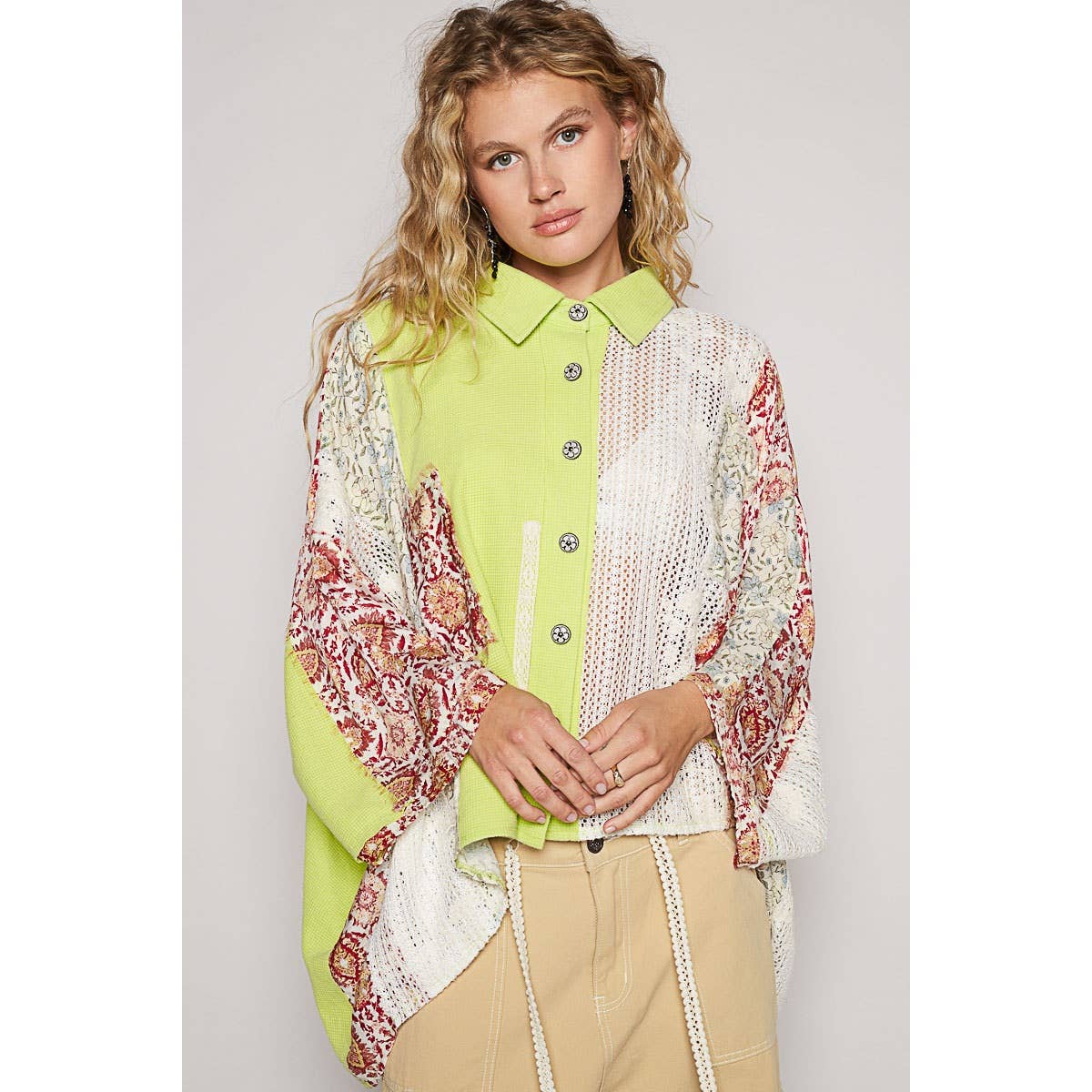 Oversize long sleeve crochet lace contrast top SALE