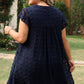 Navy Blue Dotty Textured Notched Neck Plus Ruffled Dress