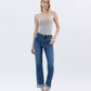 HIGH RISE DARK WASH CUFFED STRAIGHT JEANS