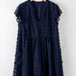 Navy Blue Dotty Textured Notched Neck Plus Ruffled Dress