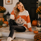 Pumpkin Appliqué Color Block Pullover