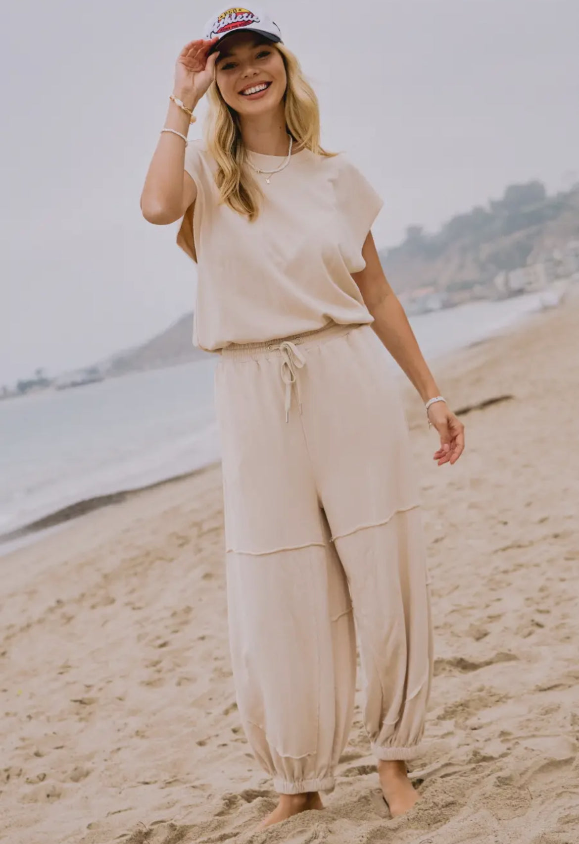Cream Sweat Pants Set