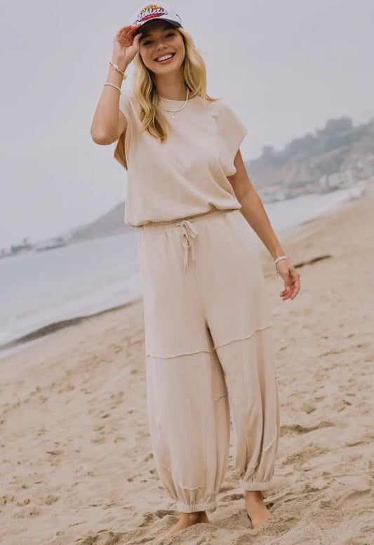 Cream Sweat Pants Set