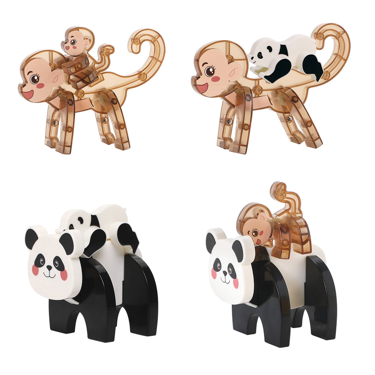 PicassoTiles 4pc Panda & Monkey Magnetic Tile Characters