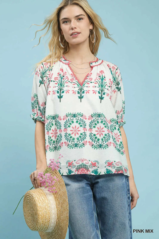 Pink & Green Floral Top