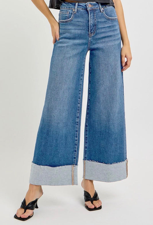Tummy Control High Waist Cuffed Cropped Jeans