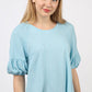 NT11467-Half Puff Sleeve Crinkle Knit Top
