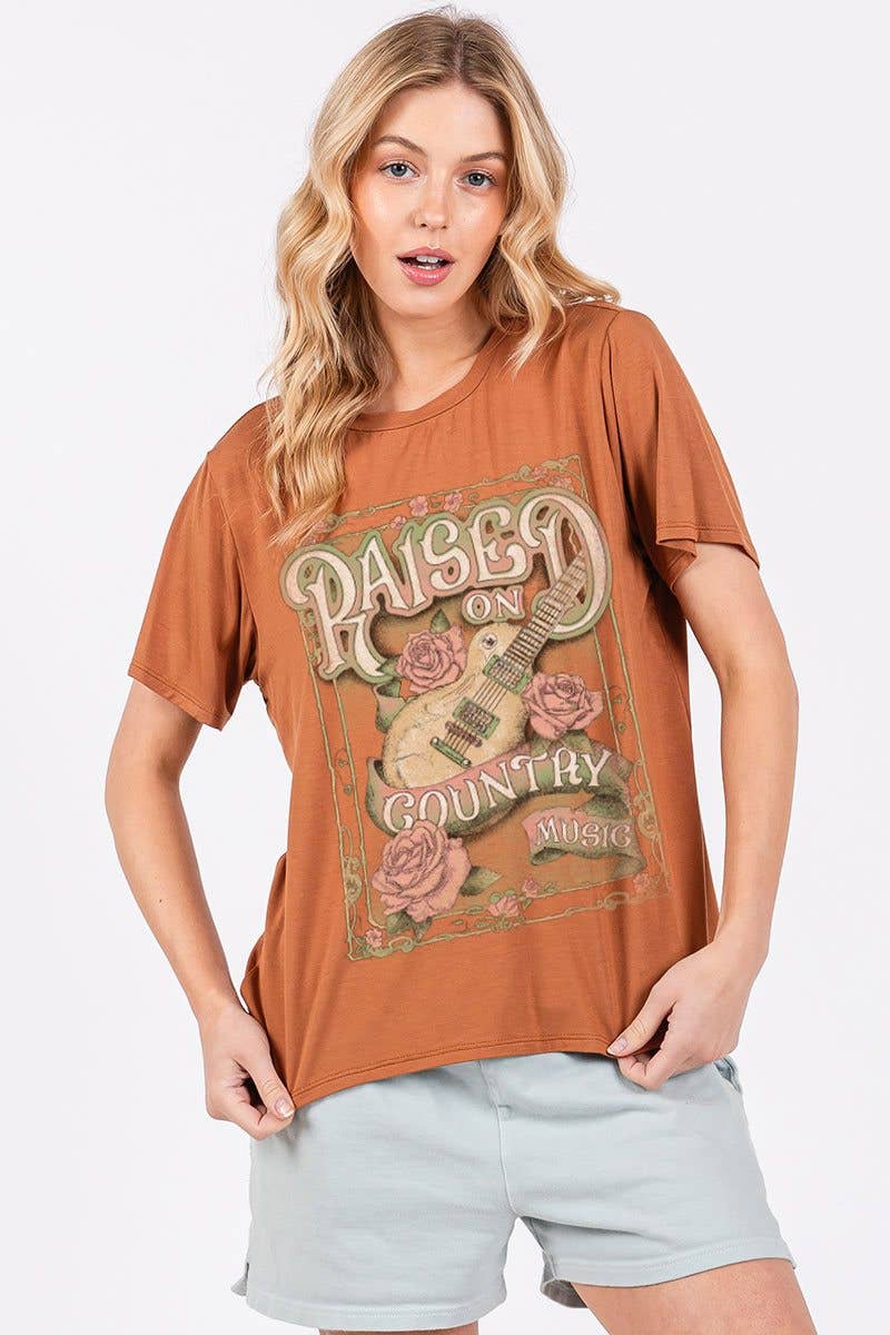 Raised On Country Music Graphic Rayon Top