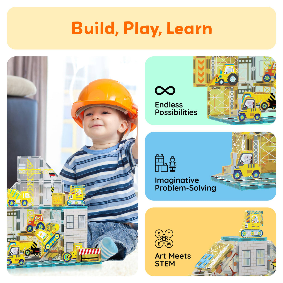 PicassoTiles 45pc Construction Magnetic Tile Building Set