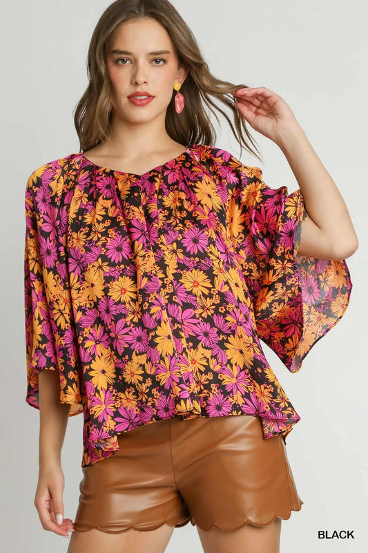 Floral Print V-Neck Top