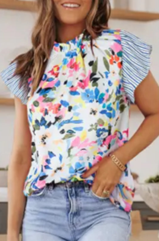 Floral Print Stripe Top
