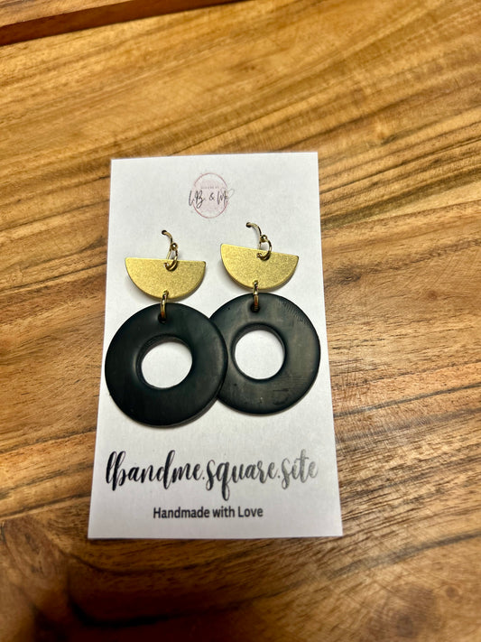 Round Black & Gold Earrings